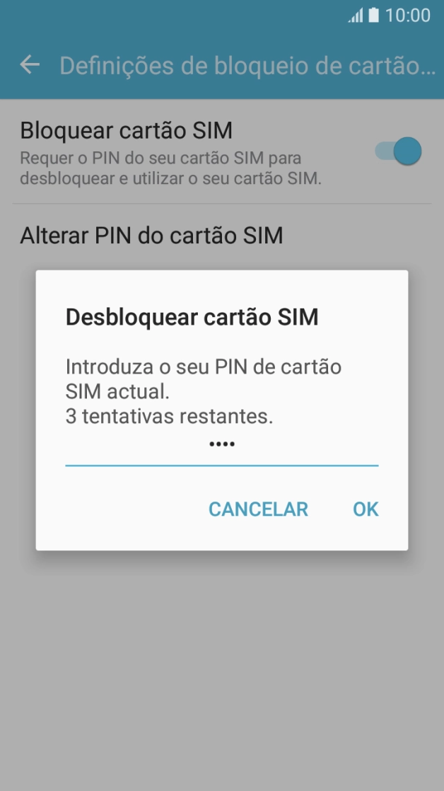 Introduza o seu código PIN e prima OK.