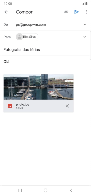 Prima o ícone para enviar quando terminar de escrever o seu e-mail.