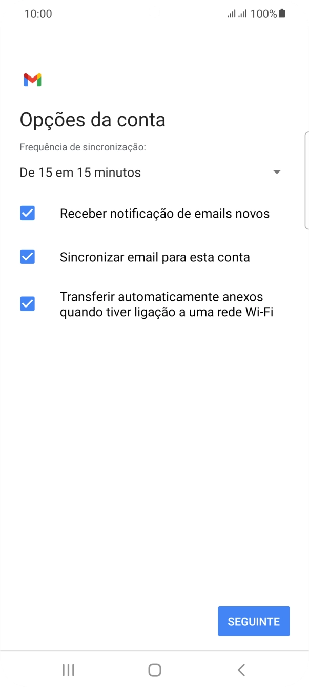 Se o ecrã mostrar esta imagem, a sua conta foi identificada e configurada automaticamente. Siga as indicações no ecrã para introduzir informações adicionais e concluir a configuração.