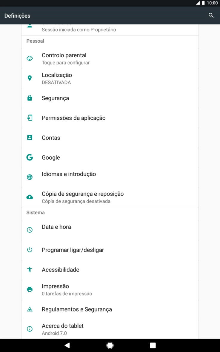Prima Acerca do tablet.