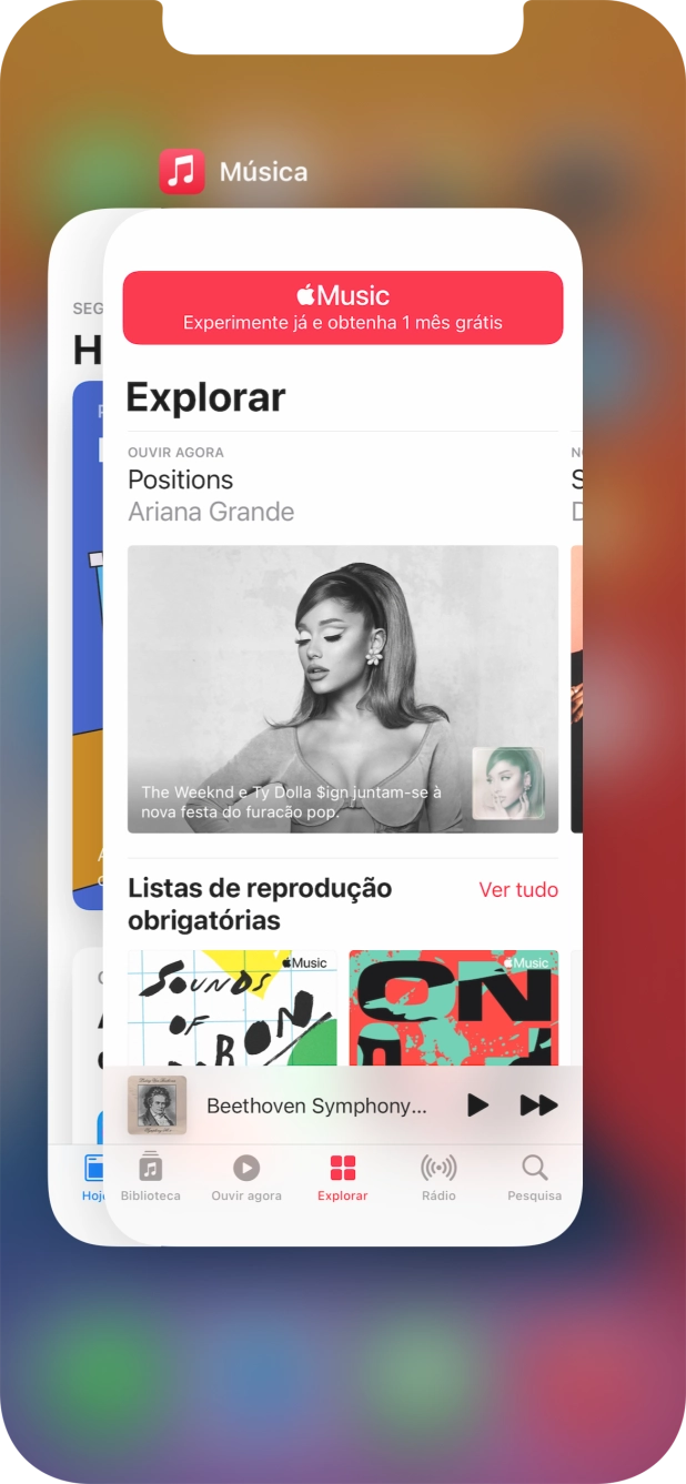 Deslize o dedo para cima sobre a aplicação pretendida para a terminar.
