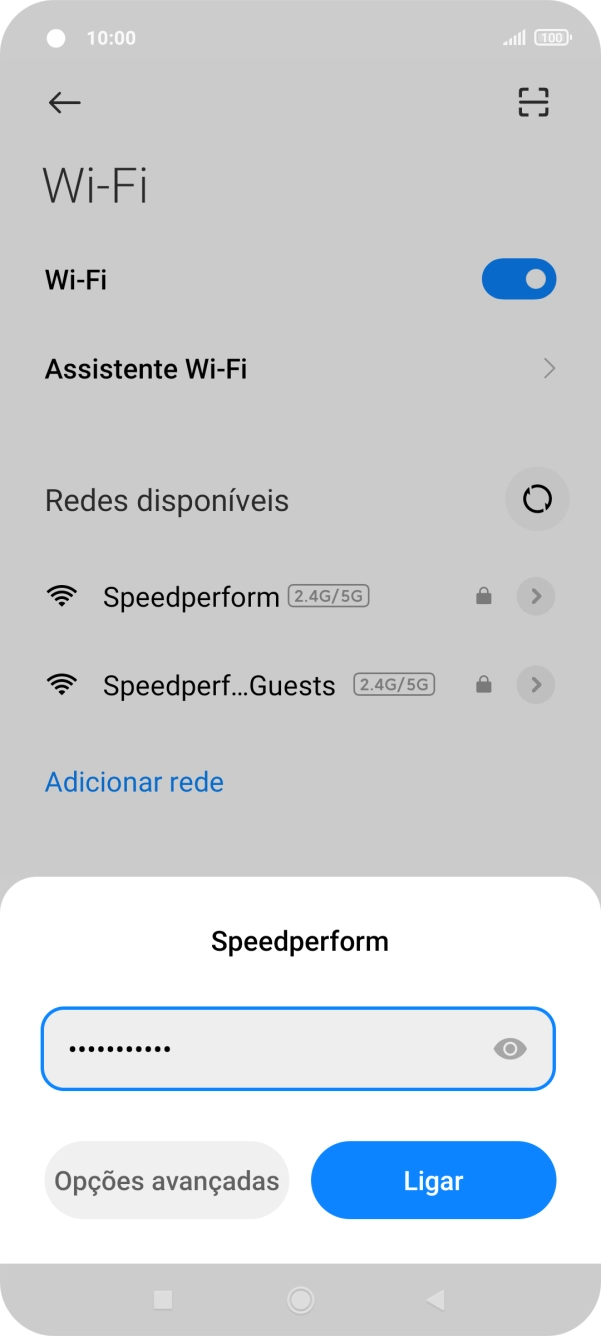 Introduza a password da rede Wi-Fi e prima Ligar.