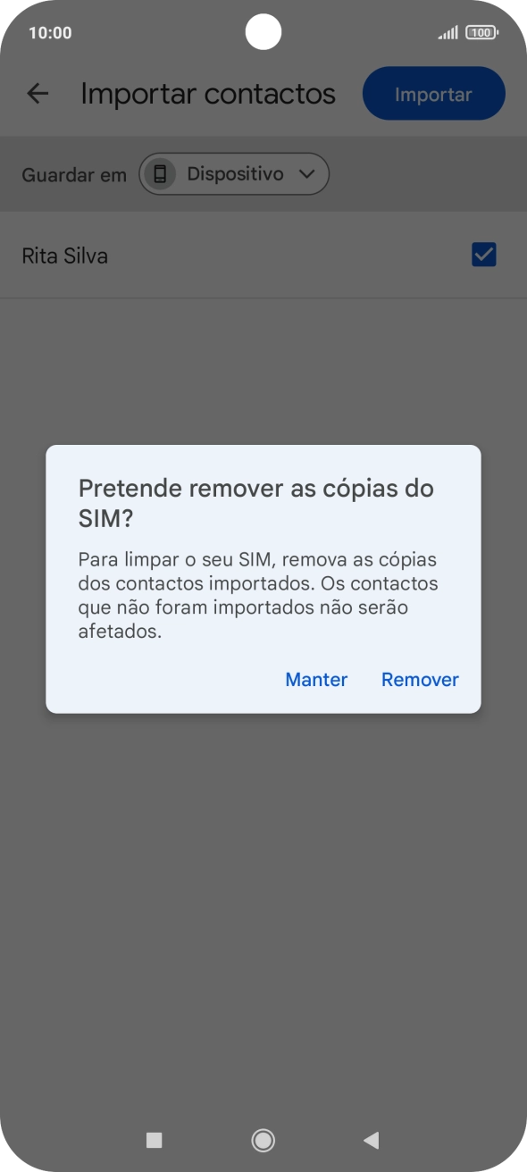 Se pretender manter os contactos existentes no cartão SIM, prima Manter.
