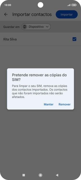Se pretender manter os contactos existentes no cartão SIM, prima Manter.