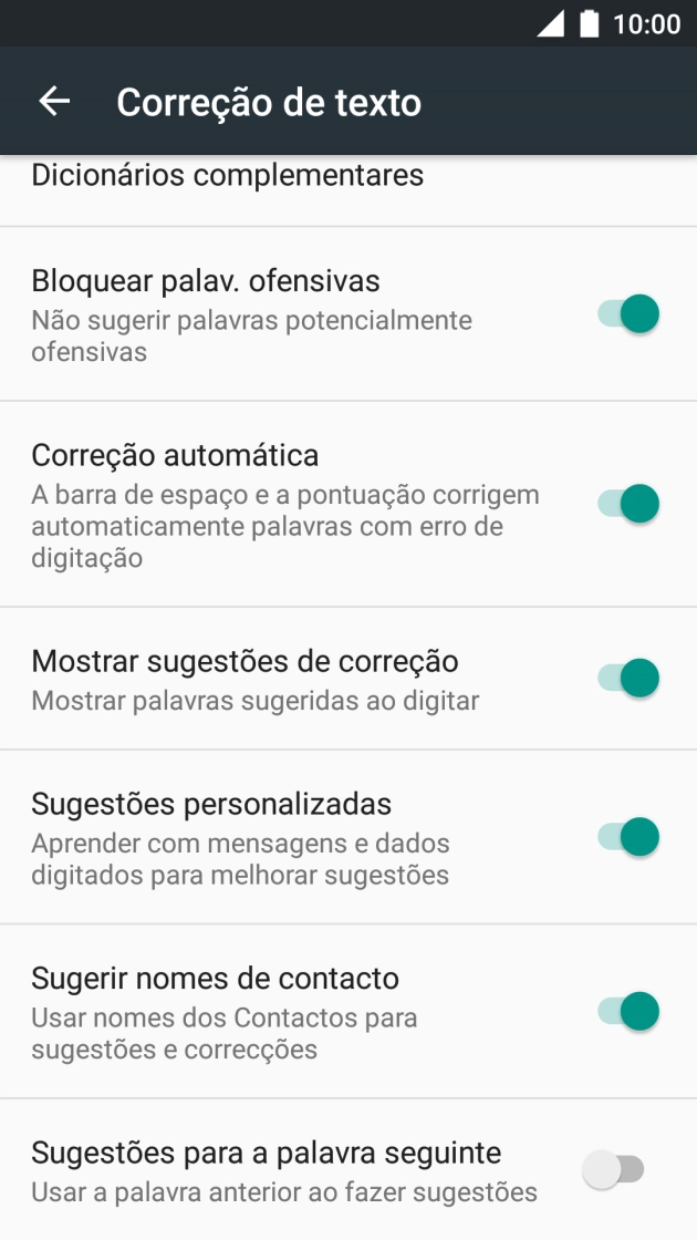 Prima Sugestões para a palavra seguinte para ativar a função.