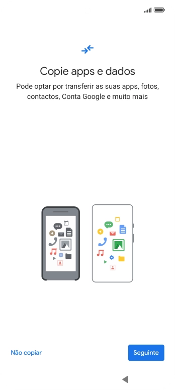 É possível transferir conteúdo de outro telefone quando o telefone for ativado antes da primeira utilização e quando o telefone tiver sido reiniciado. Quando esta imagem for mostrada no ecrã, o telefone está pronto para transferir conteúdo de outro telefone.