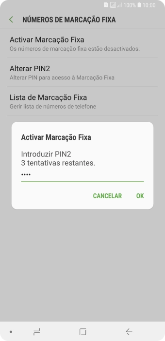 Introduza o código PIN2 e prima OK.