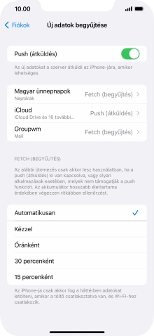 Kattints a „Push (átküldés)” melletti csúszkára a funkció be- vagy kikapcsolásához.