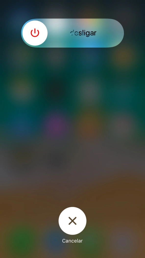 Prima o ícone para desligar e arraste-o para a direita.