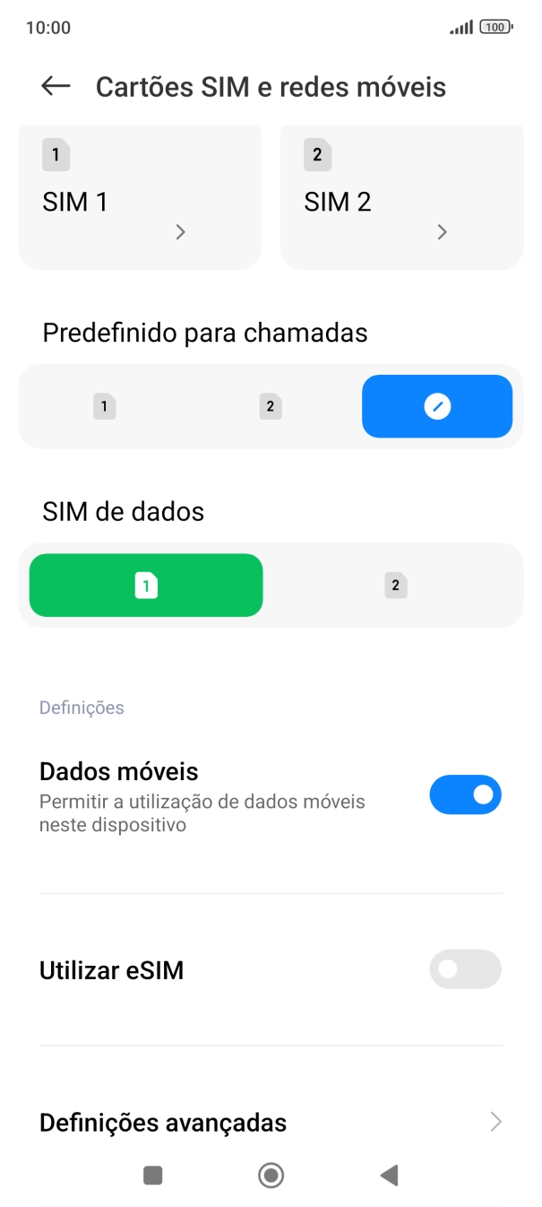 Prima o cartão SIM pretendido.