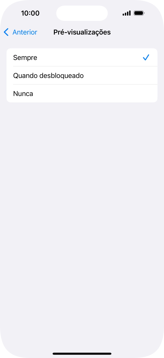 Para escolher a pré-visualização de notificações no ecrã bloqueado, prima Sempre.