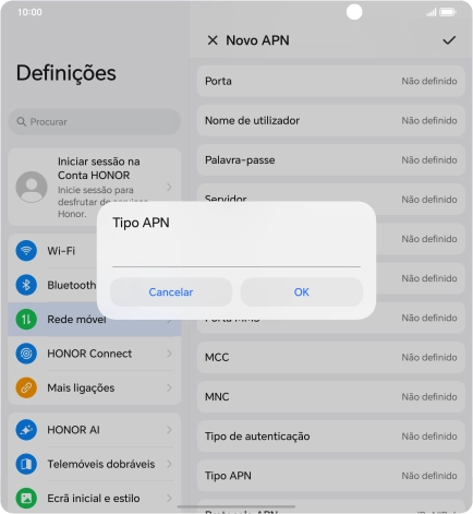 Introduza default e prima OK.