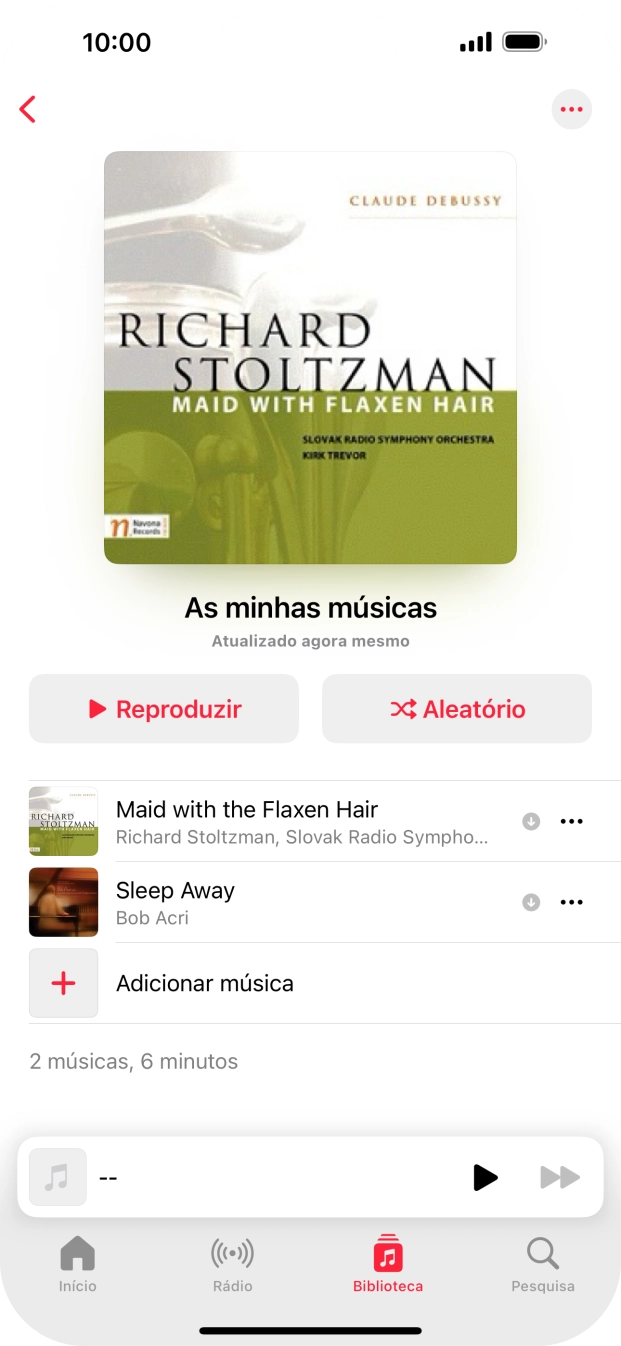 Vá até à categoria ou lista de reprodução pretendida e prima o ficheiro de música pretendido.