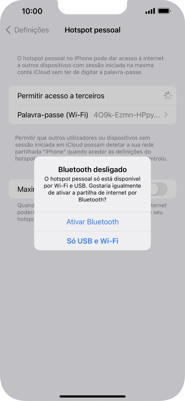 Se o Wi-Fi estiver ativado, prima Só USB e Wi-Fi .