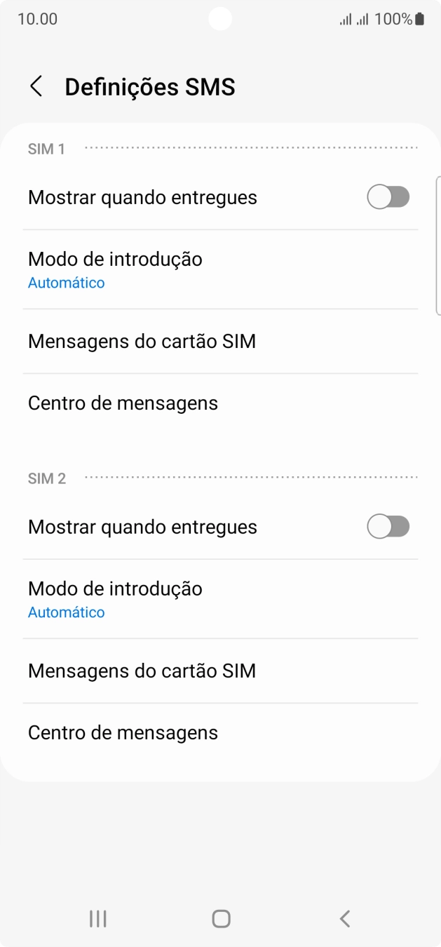 Prima Centro de mensagens sob o cartão SIM pretendido.