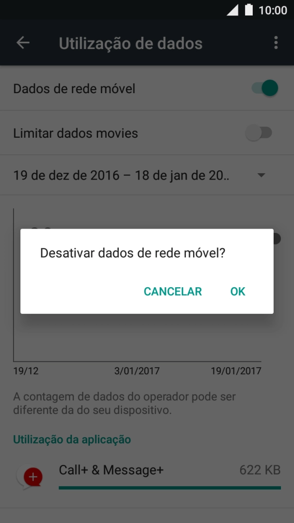 Para desativar os dados móveis, prima OK.