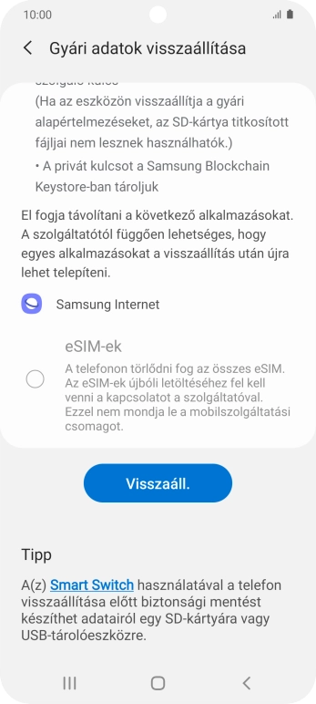 Válaszd a Visszaáll. lehetőséget.