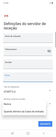 Prima Nunca para manter os e-mails no servidor quando estes são apagados no telefone.