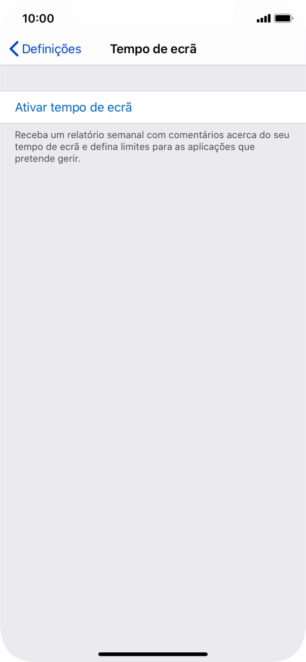 Prima Ativar tempo de ecrã.