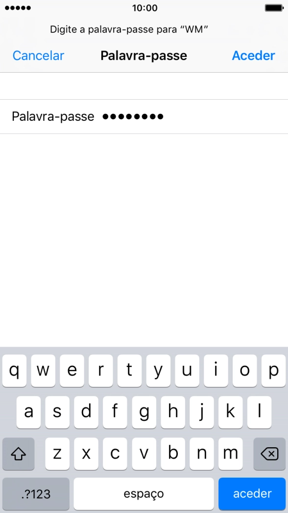 Introduza a password da rede Wi-Fi e prima Aceder.