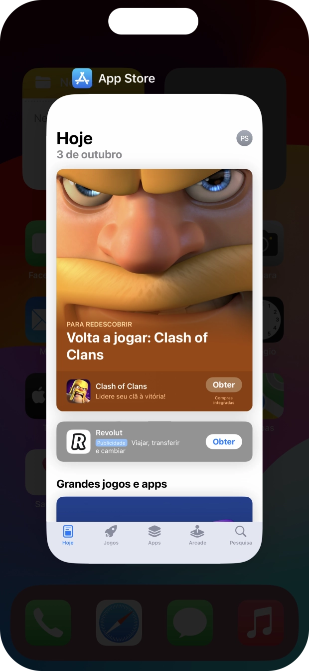 Deslize o dedo para cima sobre a aplicação pretendida para a terminar.