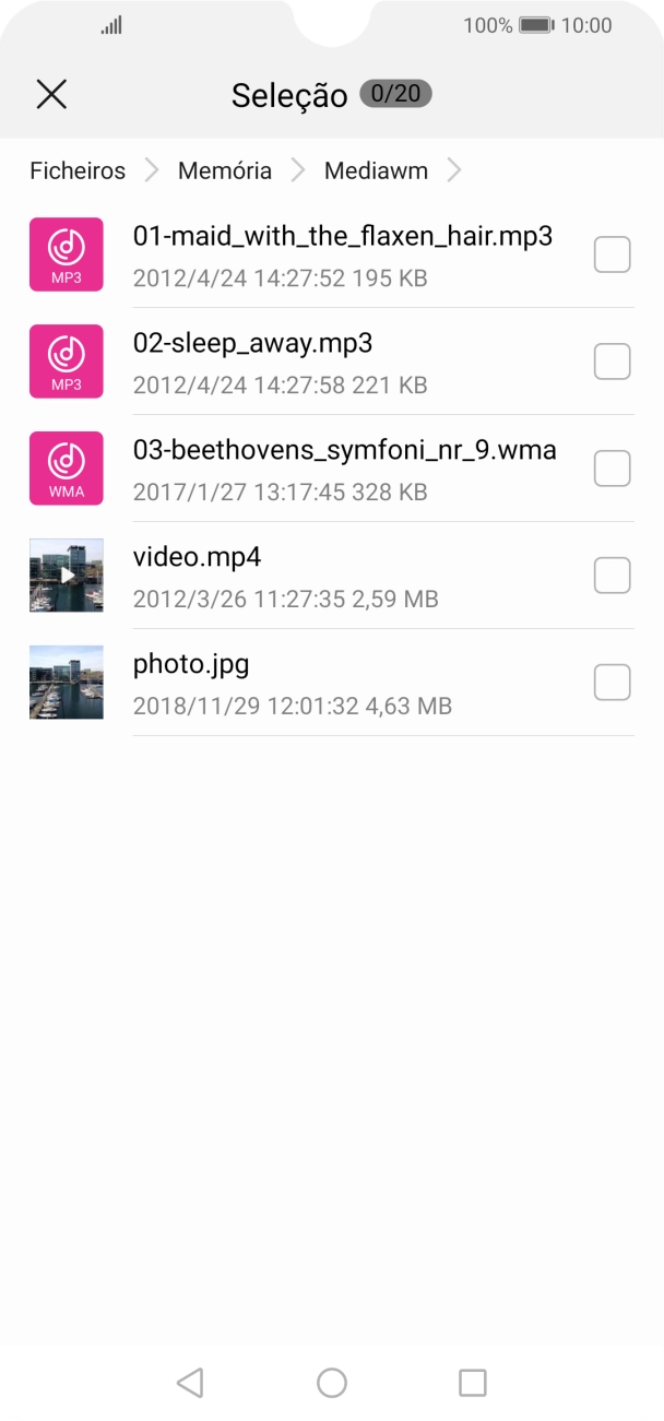 Prima o ficheiro pretendido.