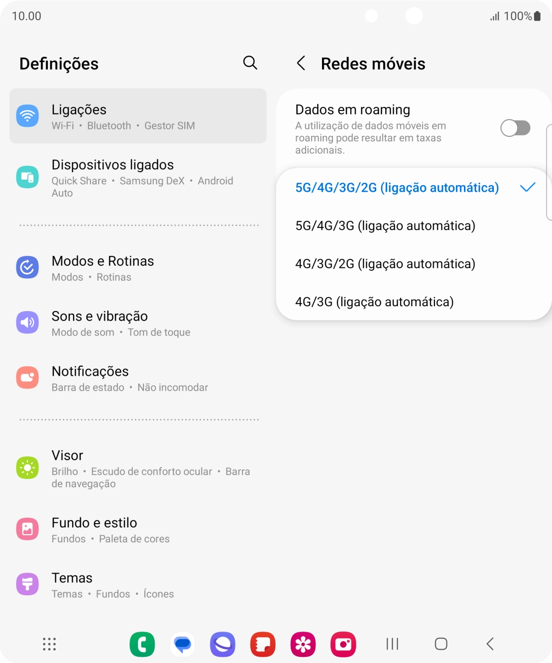 Prima o tipo de rede pretendido.