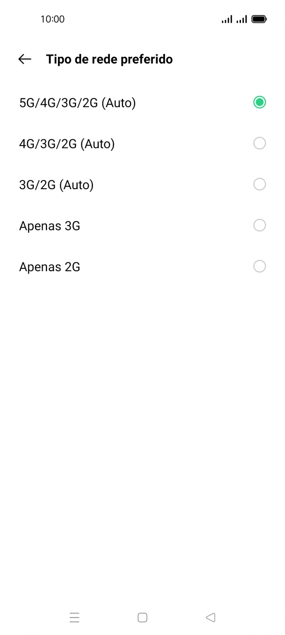 Prima o tipo de rede pretendido.