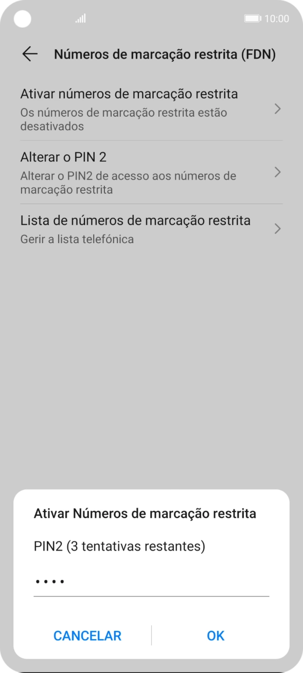 Introduza o código PIN2 e prima OK.