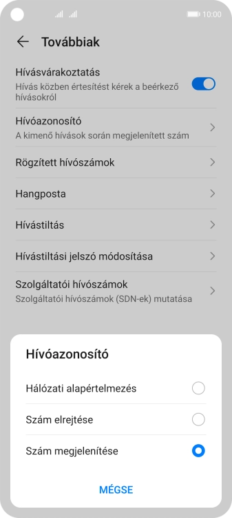 Válaszd a Szám elrejtése lehetőséget a hívószámküldés kikapcsolásához.