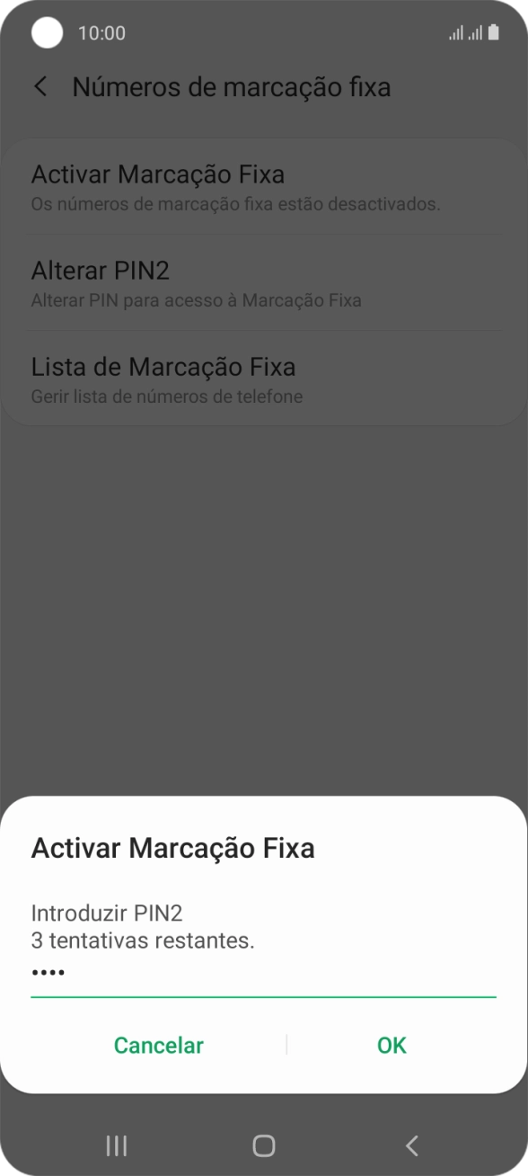 Introduza o código PIN2 e prima OK.