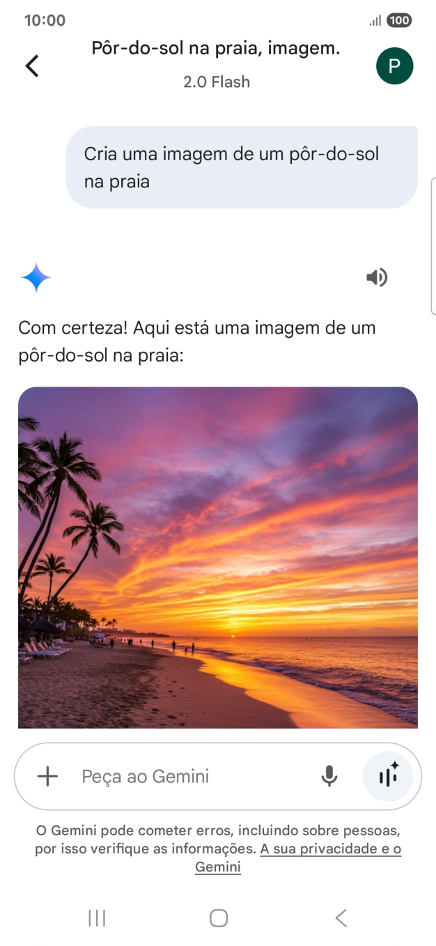 Também é possível solicitar à Gemini que gere uma imagem baseada na sua descrição.