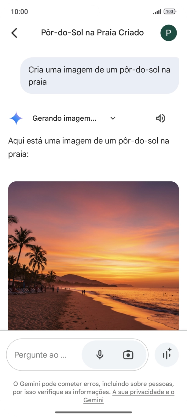 Também é possível solicitar à Gemini que gere uma imagem baseada na sua descrição.