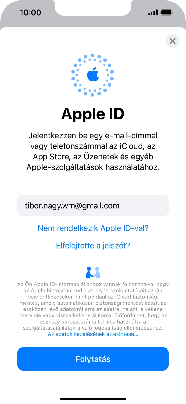 Válaszd a Folytatás lehetőséget.