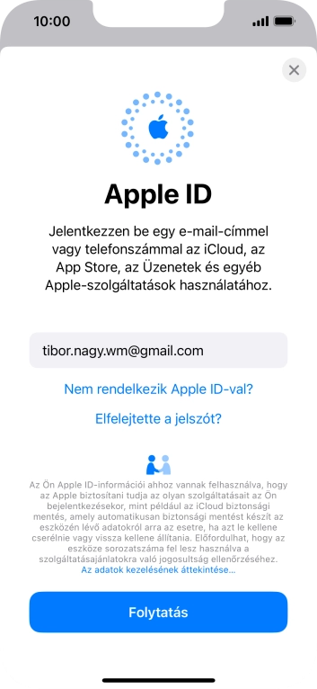 Válaszd a Folytatás lehetőséget.