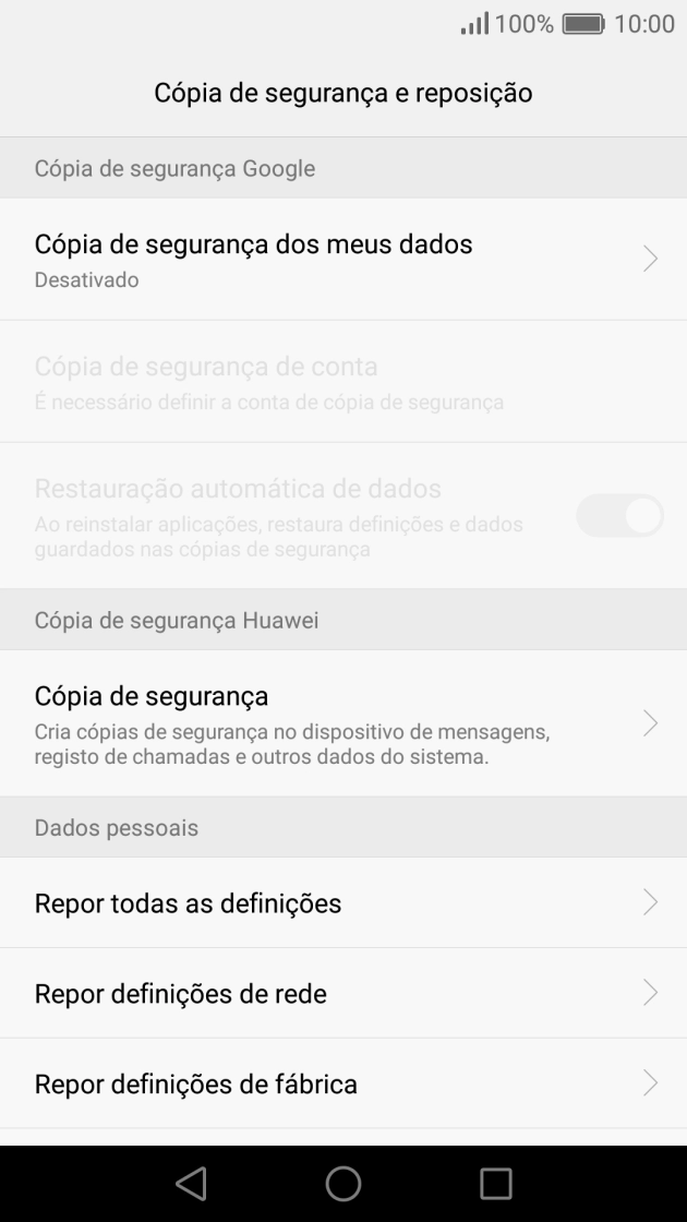 Prima Repor definições de fábrica.
