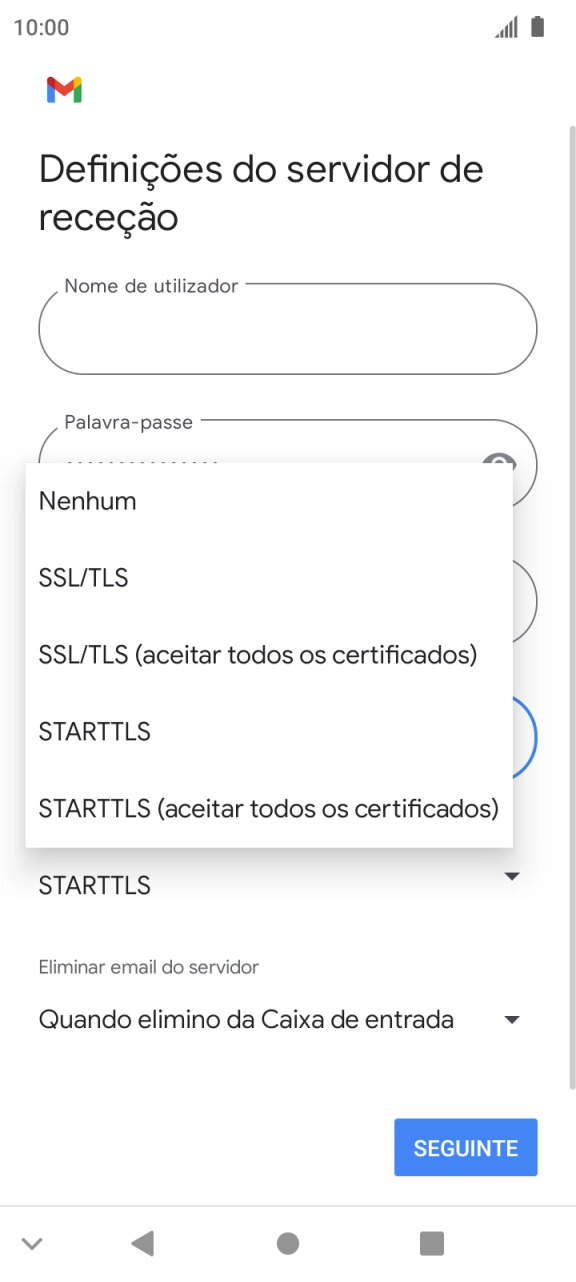 Prima SSL/TLS para ativar a função.
