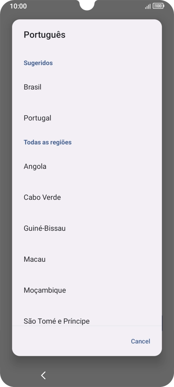 Prima a região pretendida.
