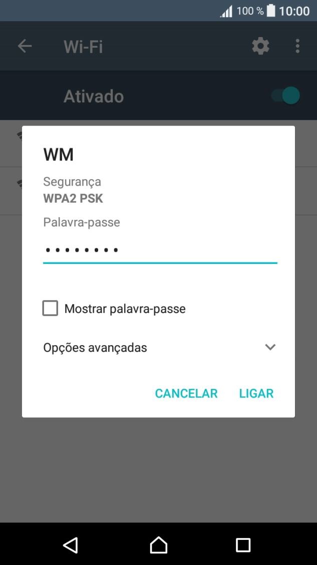 Introduza a password da rede Wi-Fi e prima LIGAR.