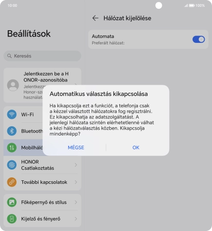 Válaszd az OK lehetőséget, és várj, amíg a telefon keresi az elérhető hálózatot.