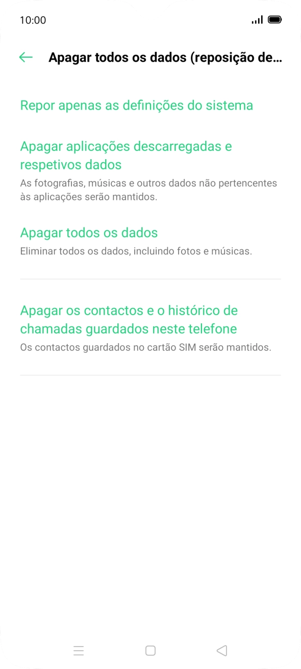 Prima Apagar todos os dados.