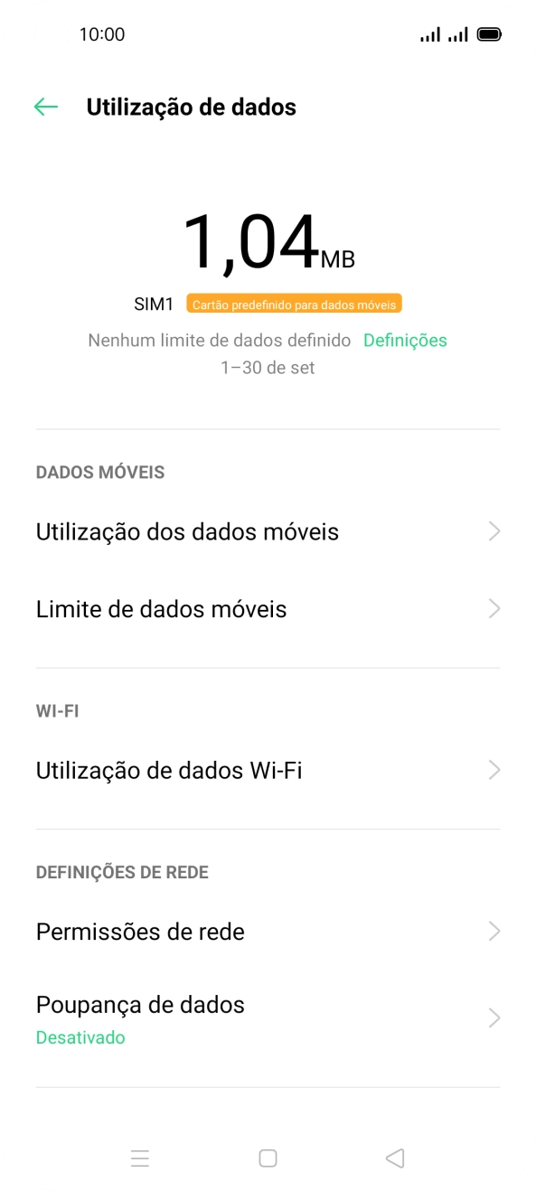 O consumo total de dados é agora mostrado no ecrã.
