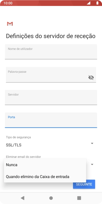 Prima Nunca para manter os e-mails no servidor quando estes são apagados no telefone.