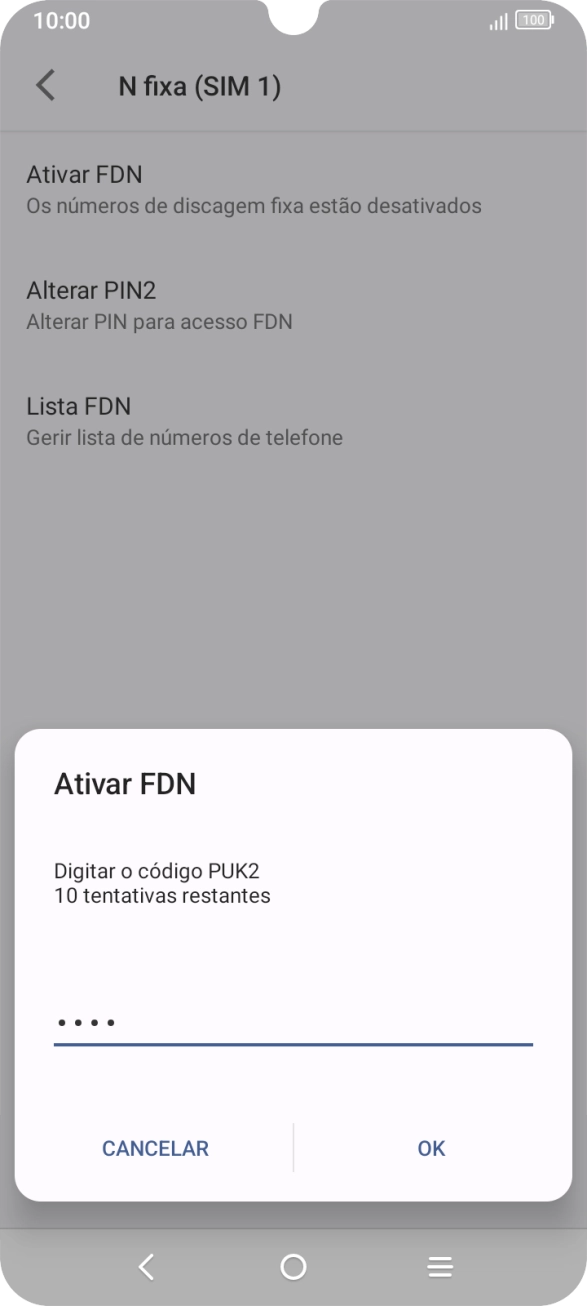 Introduza o código PIN2 e prima OK.