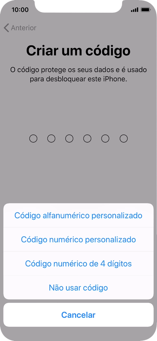 Siga as indicações no ecrã para ativar a utilização do código de bloqueio do telefone ou prima Não usar código.
