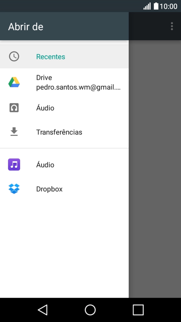 Prima Áudio e vá até à pasta pretendida.