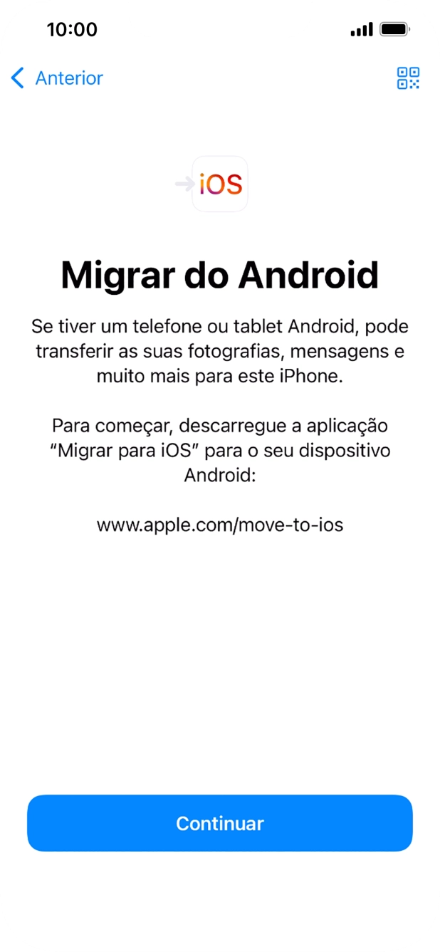 Antes de ser possível transferir conteúdo para o seu telefone, é necessário instalar a app 