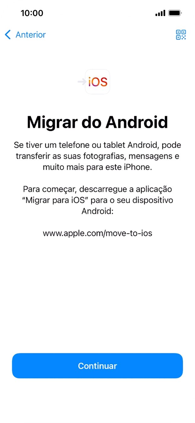 Antes de ser possível transferir conteúdo para o seu telefone, é necessário instalar a app 