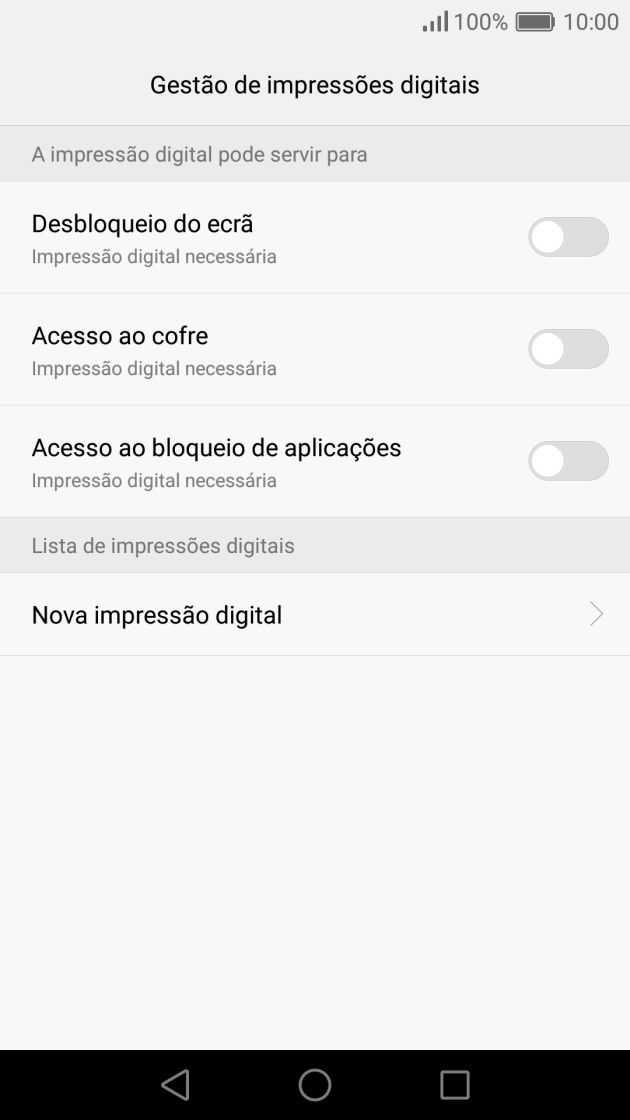 Prima Nova impressão digital e siga as indicações no ecrã para adicionar uma impressão digital.