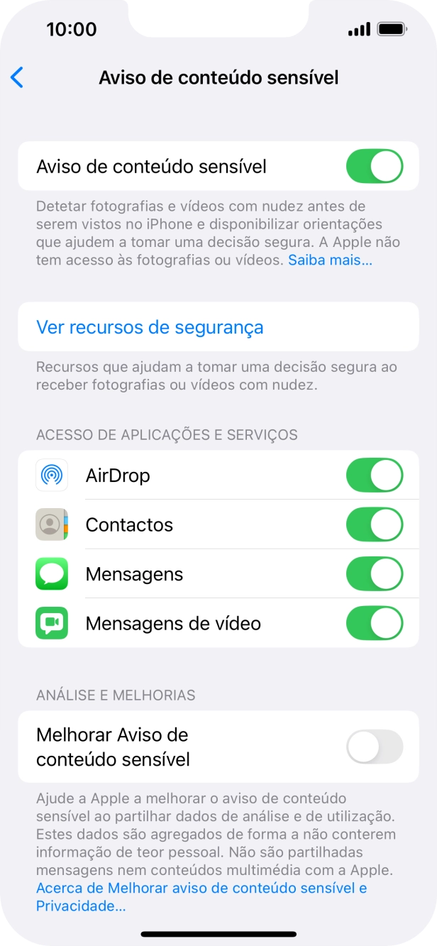 Prima o indicador junto das aplicações pretendidas para ativar ou desativar a função.